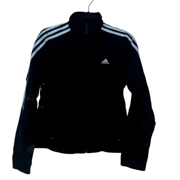 Adidas Womens Black Zip-Up Track Jacket With White Stripes Size S - Picture 1 of 7